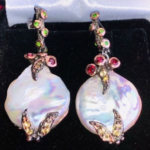 Charming Natural Baroque Pearl Earrings with Gems